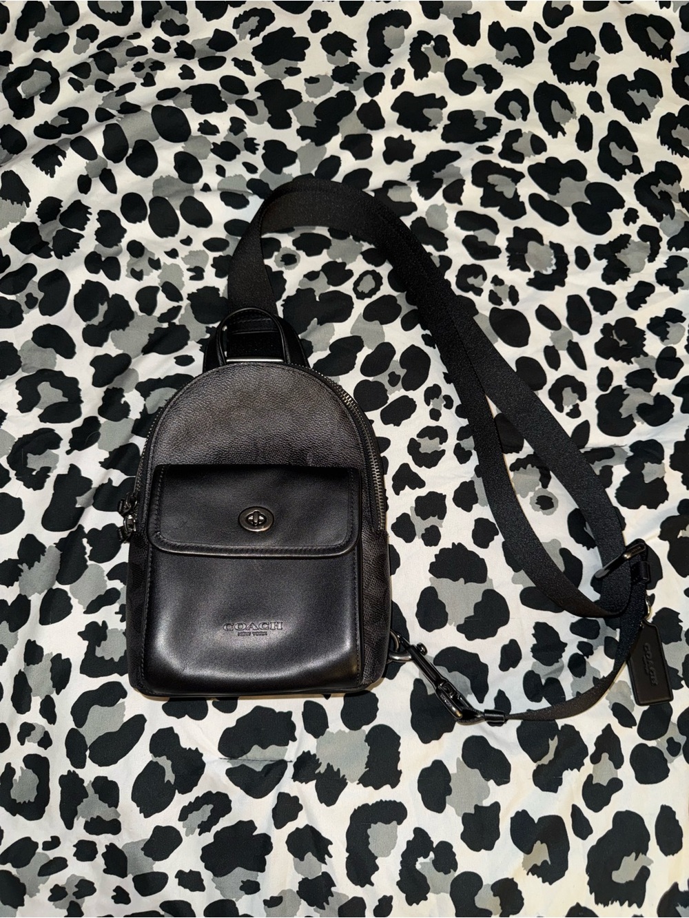 Coach Black Mini Leather Sling Backpack